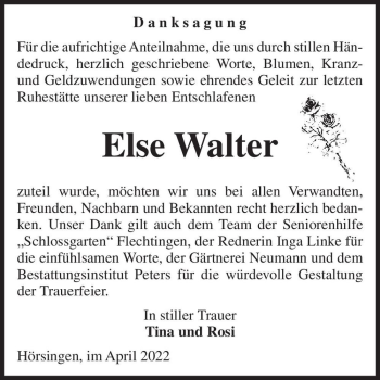 Traueranzeige von Else Walter  von Magdeburger Volksstimme