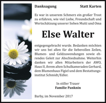 Traueranzeige von Else Walter  von Magdeburger Volksstimme