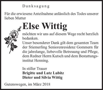Traueranzeige von Else Wittig  von Magdeburger Volksstimme