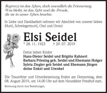 Traueranzeige von Elsi Seidel  von Magdeburger Volksstimme