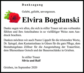 Traueranzeige von Elvira Bogdanski  von Magdeburger Volksstimme