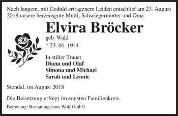 Traueranzeige von Elvira Bröcker (geb. Wald)  von Magdeburger Volksstimme