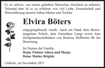 Traueranzeige von Elvira Böters  von Magdeburger Volksstimme