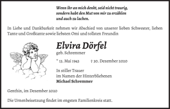 Traueranzeige von Elvira Dörfel (geb. Schremmer)  von Magdeburger Volksstimme
