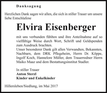 Traueranzeige von Elvira Eisenberger  von Magdeburger Volksstimme