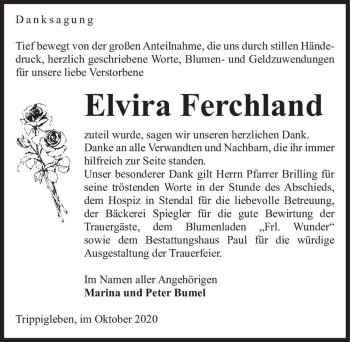 Traueranzeige von Elvira Ferchland  von Magdeburger Volksstimme