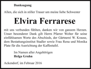 Traueranzeige von Elvira Ferrarese  von Magdeburger Volksstimme