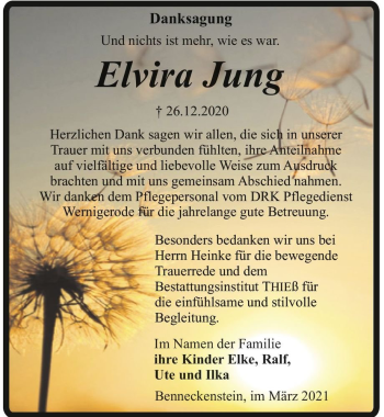 Traueranzeige von Elvira Jung  von Magdeburger Volksstimme