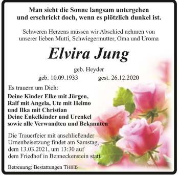 Traueranzeige von Elvira Jung (geb. Heyder)  von Magdeburger Volksstimme