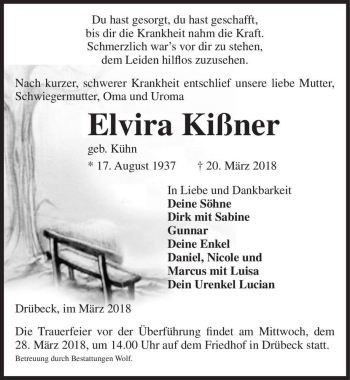 Traueranzeige von Elvira Kißner (geb. Kühn)  von Magdeburger Volksstimme