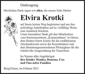 Traueranzeige von Elvira Krotki  von Magdeburger Volksstimme