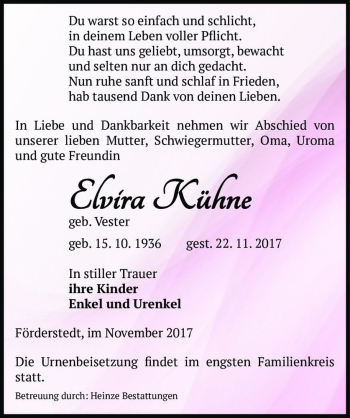 Traueranzeige von Elvira Kühne (geb. Vester)  von Magdeburger Volksstimme