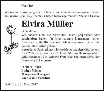 Traueranzeige von Elvira Müller  von Magdeburger Volksstimme