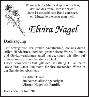 Traueranzeige von Elvira Nagel  von Magdeburger Volksstimme