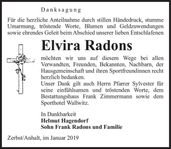 Traueranzeige von Elvira Radons  von Magdeburger Volksstimme