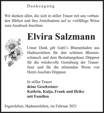Traueranzeige von Elvira Salzmann  von Magdeburger Volksstimme