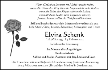 Traueranzeige von Elvira Schenk  von Magdeburger Volksstimme