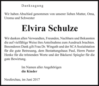 Traueranzeige von Elvira Schulze  von Magdeburger Volksstimme