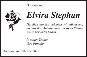 Traueranzeige von Elvira Stephan  von Magdeburger Volksstimme