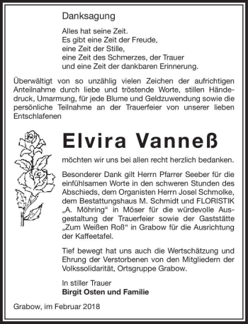 Traueranzeige von Elvira Vanneß  von Magdeburger Volksstimme
