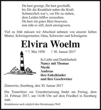 Traueranzeige von Elvira Woelm  von Magdeburger Volksstimme