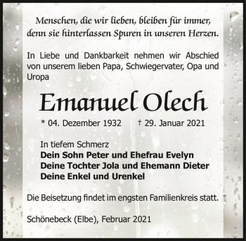 Traueranzeige von Emanuel Olech  von Magdeburger Volksstimme