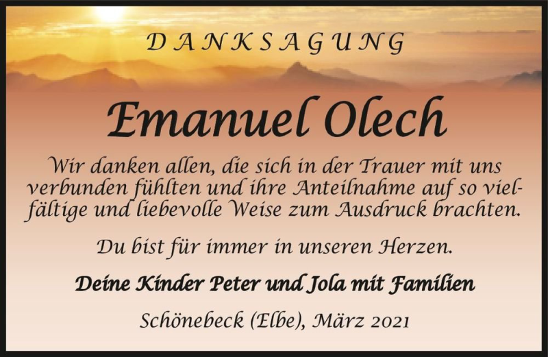  Traueranzeige für Emanuel Olech  vom 06.03.2021 aus Magdeburger Volksstimme