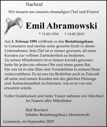 Traueranzeige von Emil Abramowski  von Magdeburger Volksstimme
