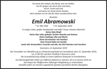 Traueranzeige von Emil Abrowski  von Magdeburger Volksstimme