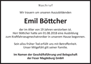 Traueranzeige von Emil Böttcher  von Magdeburger Volksstimme