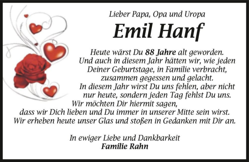  Traueranzeige für Emil Hanf  vom 20.11.2021 aus Magdeburger Volksstimme
