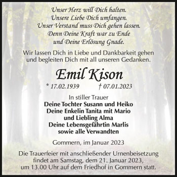 Traueranzeige von Emil Kison  von Magdeburger Volksstimme