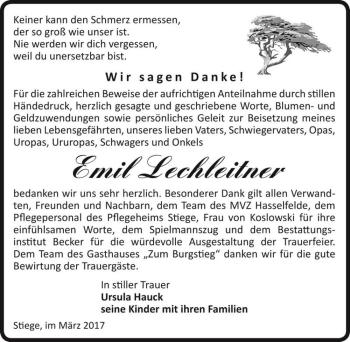 Traueranzeige von Emil Lechleitner  von Magdeburger Volksstimme