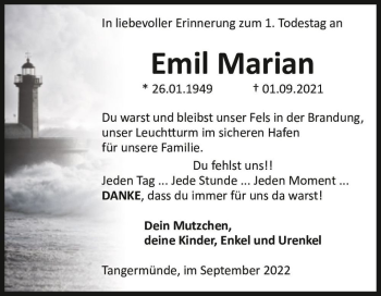 Traueranzeige von Emil Marian  von Magdeburger Volksstimme