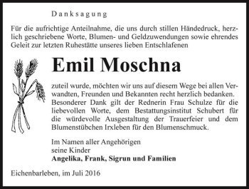 Traueranzeige von Emil Moschna  von Magdeburger Volksstimme