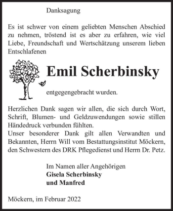 Traueranzeige von Emil Scherbinsky  von Magdeburger Volksstimme