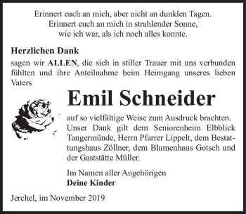 Traueranzeige von Emil Schneider  von Magdeburger Volksstimme