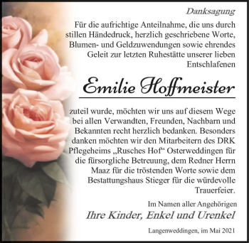 Traueranzeige von Emilie Hoffmeister  von Magdeburger Volksstimme