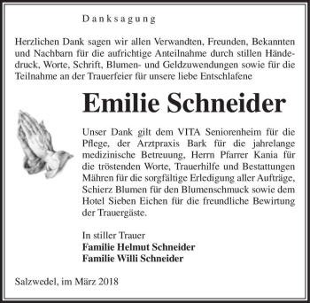 Traueranzeige von Emilie Schneider  von Magdeburger Volksstimme