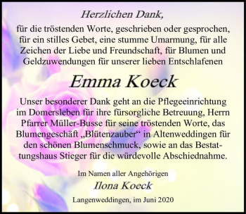 Traueranzeige von Emma Koeck  von Magdeburger Volksstimme