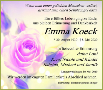 Traueranzeige von Emma Koeck  von Magdeburger Volksstimme