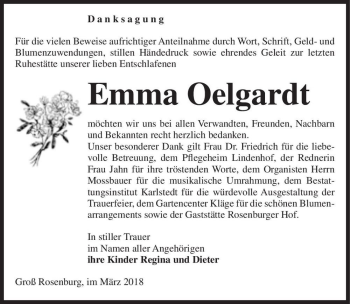 Traueranzeige von Emma Oelgardt  von Magdeburger Volksstimme