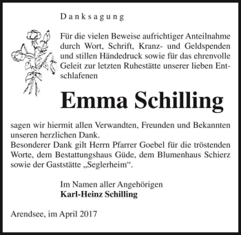 Traueranzeige von Emma Schilling  von Magdeburger Volksstimme