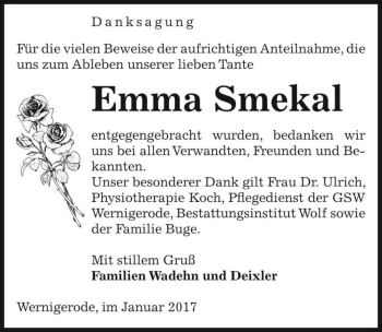 Traueranzeige von Emma Smekal  von Magdeburger Volksstimme