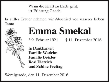 Traueranzeige von Emma Smekal  von Magdeburger Volksstimme