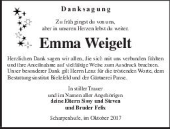 Traueranzeige von Emma Weigelt  von Magdeburger Volksstimme