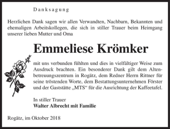 Traueranzeige von Emmeliese Krömker  von Magdeburger Volksstimme