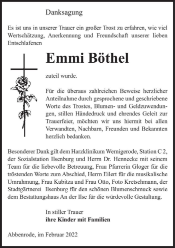Traueranzeige von Emmi Böthel  von Magdeburger Volksstimme