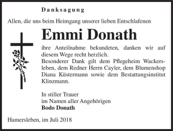 Traueranzeige von Emmi Donath  von Magdeburger Volksstimme