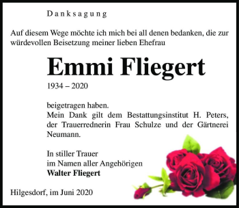Traueranzeige von Emmi Fliegert  von Magdeburger Volksstimme